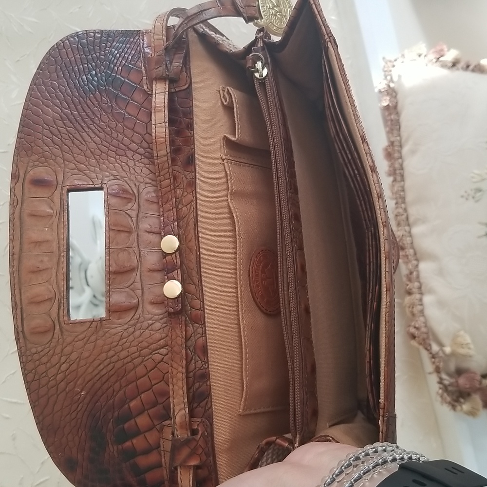 Brahmin Pecan Brown Croc Embossed Leather & Mesh Shoulder Bag / Clutch - Picture 8 of 14